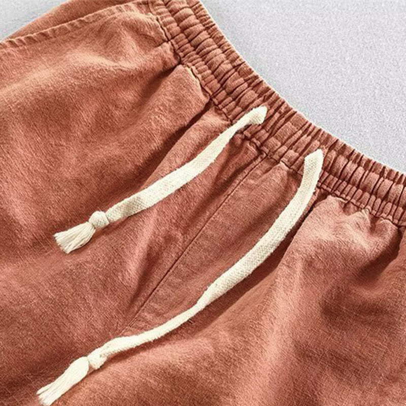 Short homme en coton et lin avec cordon de serrage et taille élastique et poches Motif Buddha Stones