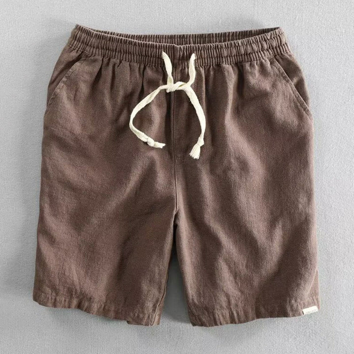 Short homme en coton et lin avec cordon de serrage et taille élastique et poches Motif Buddha Stones