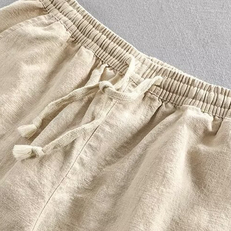 Short homme en coton et lin avec cordon de serrage et taille élastique et poches Motif Buddha Stones