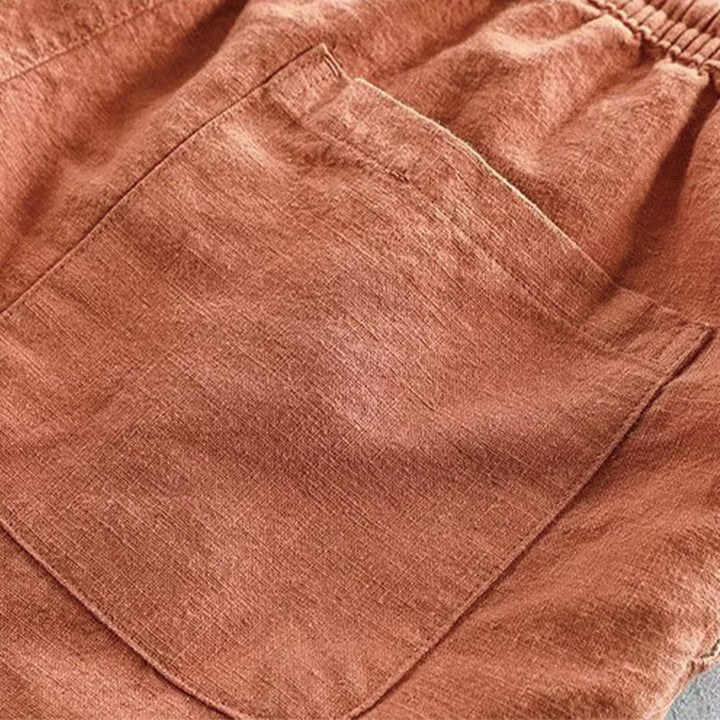Short homme en coton et lin avec cordon de serrage et taille élastique et poches Motif Buddha Stones