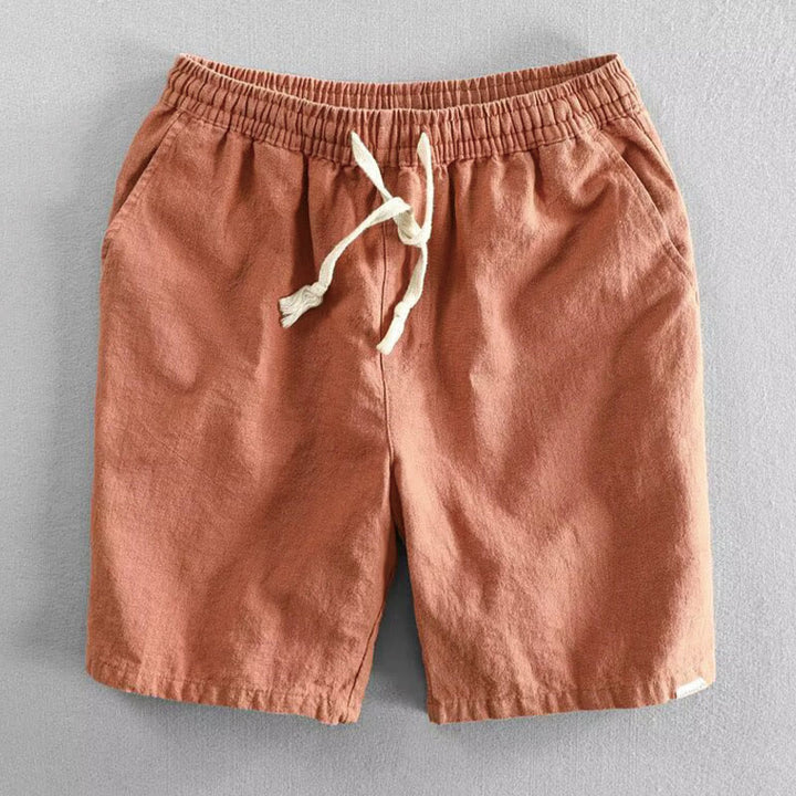 Short homme en coton et lin avec cordon de serrage et taille élastique et poches Motif Buddha Stones