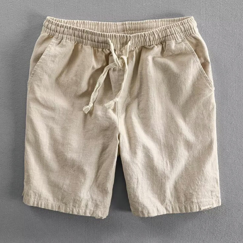 Short homme en coton et lin avec cordon de serrage et taille élastique et poches Motif Buddha Stones