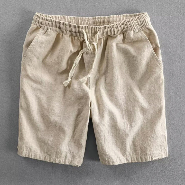 Short homme en coton et lin avec cordon de serrage et taille élastique et poches Motif Buddha Stones