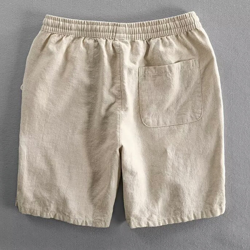 Short homme en coton et lin avec cordon de serrage et taille élastique et poches Motif Buddha Stones
