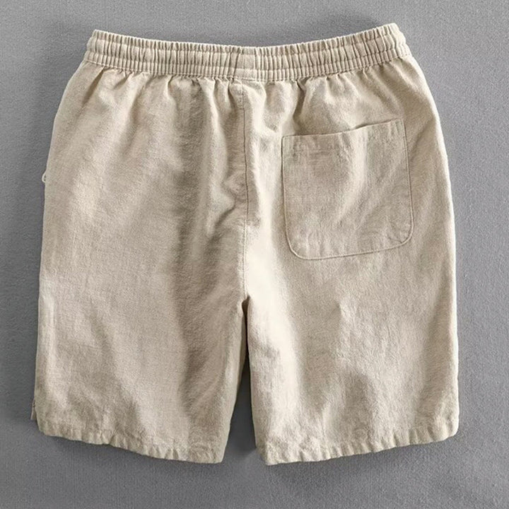 Short homme en coton et lin avec cordon de serrage et taille élastique et poches Motif Buddha Stones