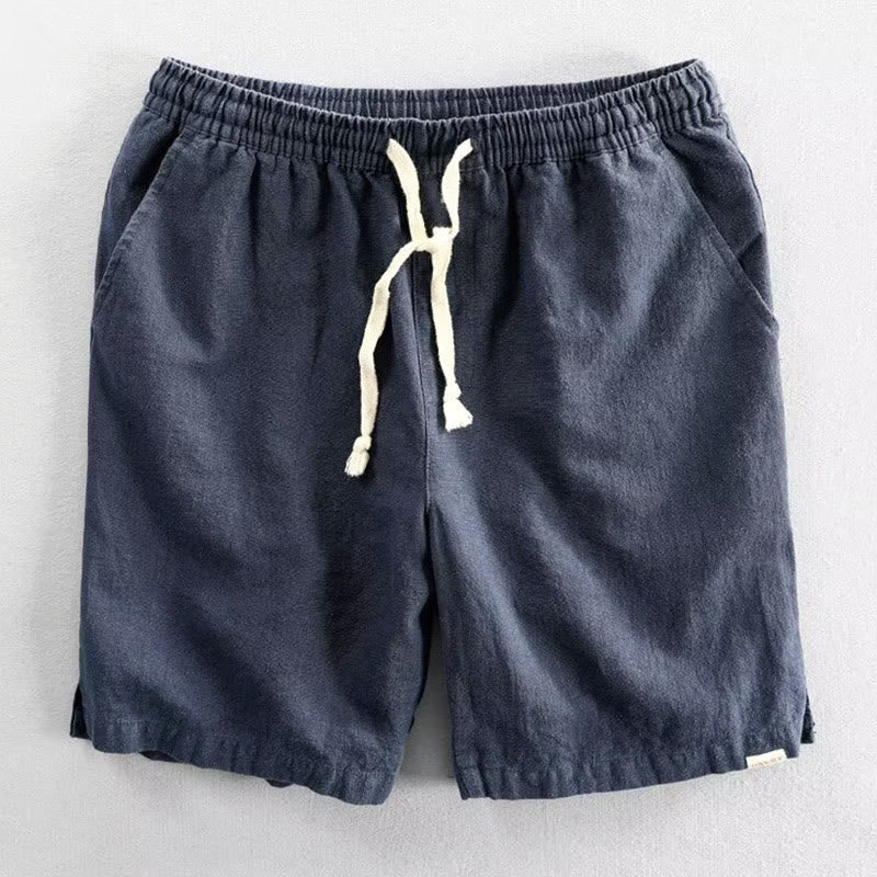 Short homme en coton et lin avec cordon de serrage et taille élastique et poches Motif Buddha Stones