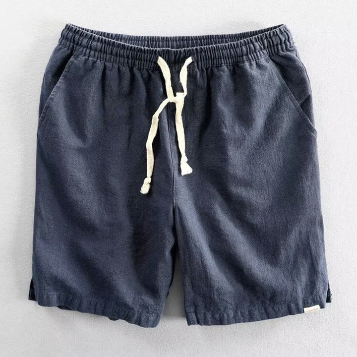 Short homme en coton et lin avec cordon de serrage et taille élastique et poches Motif Buddha Stones