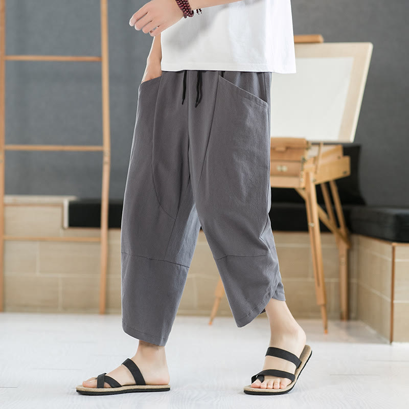 Pantalon d'été pour homme Buddha Stones, couleur unie, longueur 7-8, cordon de serrage, poches - Gris - US/UK/AU46，EU56 (5XL) - image 13