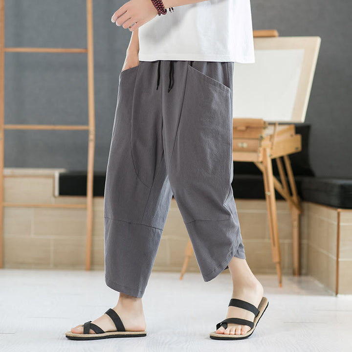 Pantalon d'été pour homme Buddha Stones, couleur unie, longueur 7-8, cordon de serrage, poches - Gris - US/UK/AU46，EU56 (5XL) - image 13