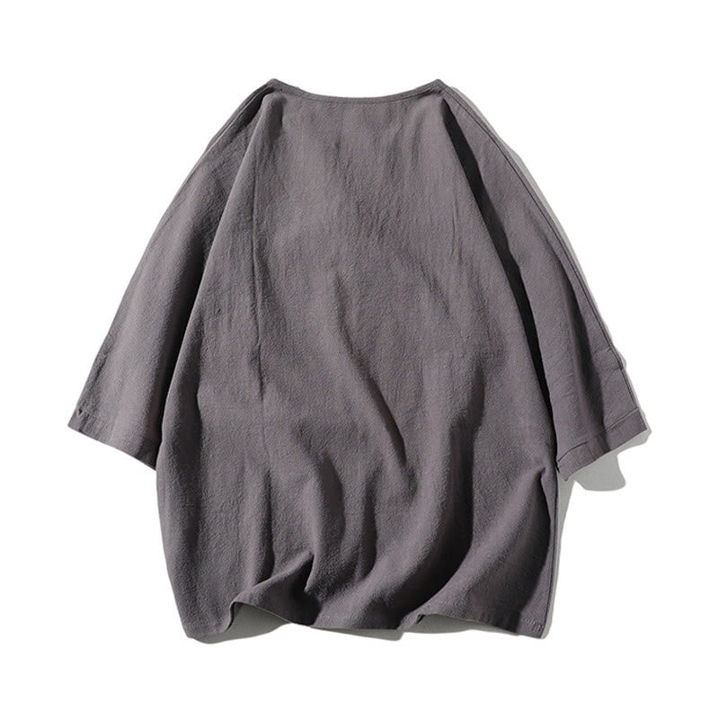 Ensemble de 2 pièces de méditation pour homme, t-shirt Buddha Stones à col cranté, short large longueur 7-8 avec poches, en coton et lin