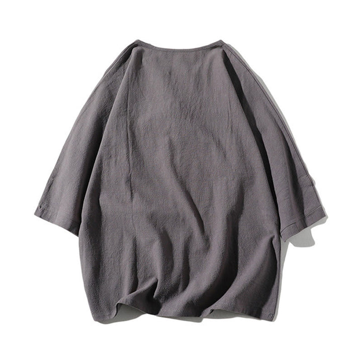 Ensemble de 2 pièces de méditation pour homme, t-shirt Buddha Stones à col cranté, short large longueur 7-8 avec poches, en coton et lin