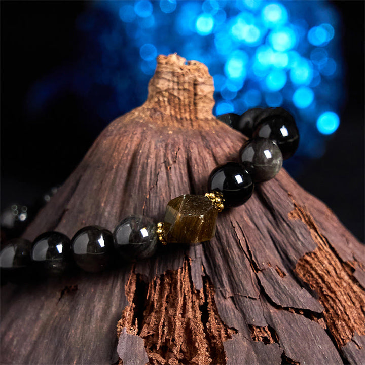 Bracelet apaisant en Buddha Stones d'obsidienne argentées naturelles et chat mignon - image 8