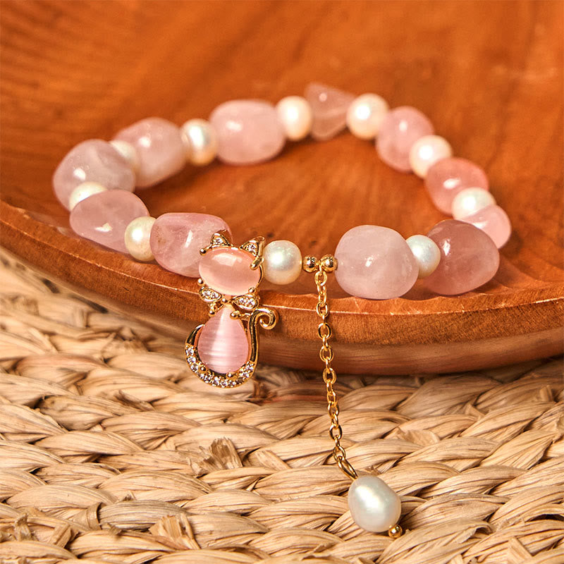 Bracelet positif en perles de quartz fraise naturelles et Buddha Stones - image 2