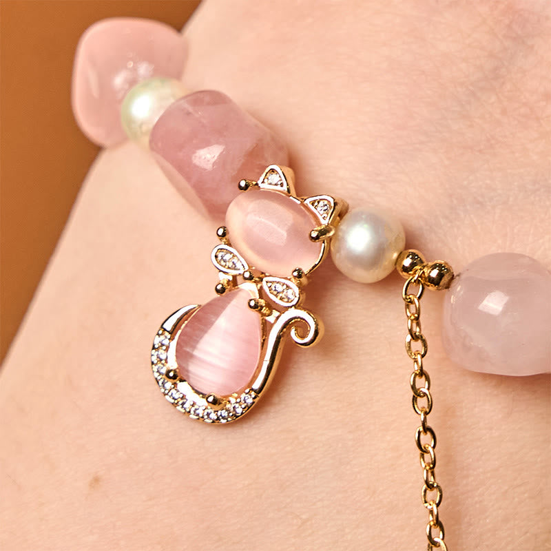 Bracelet positif en perles de quartz fraise naturelles et Buddha Stones - image 3