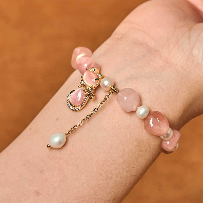 Bracelet positif en perles de quartz fraise naturelles et Buddha Stones - image 4