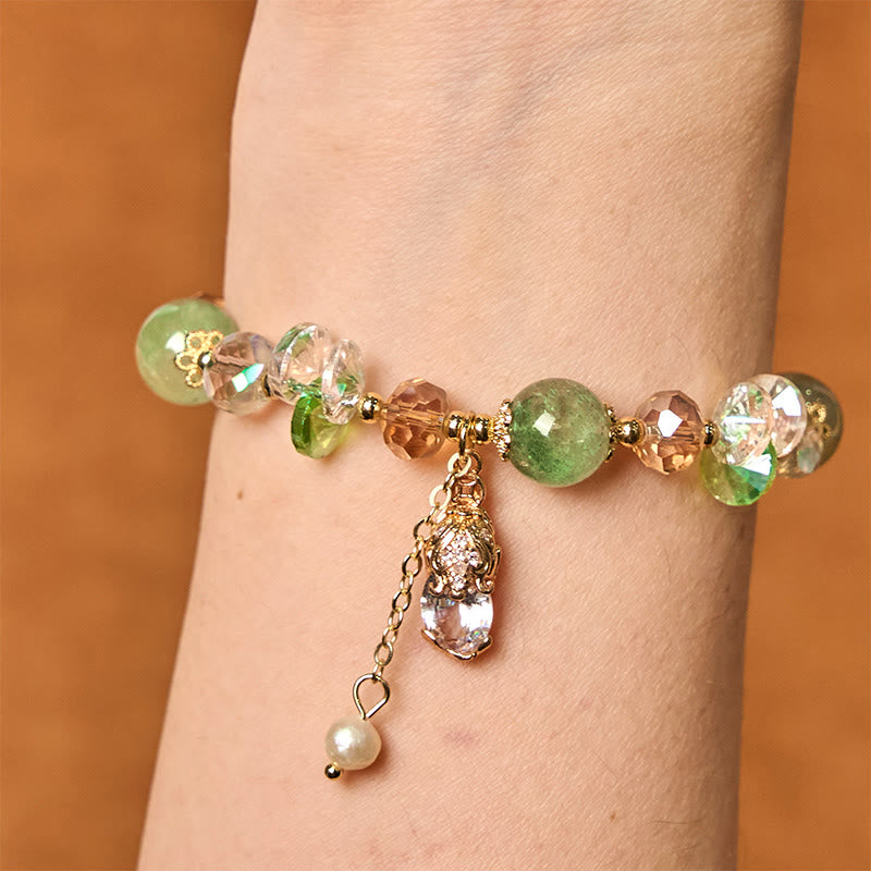 Bracelet de prospérité PiXiu en quartz fraise vert et Buddha Stones