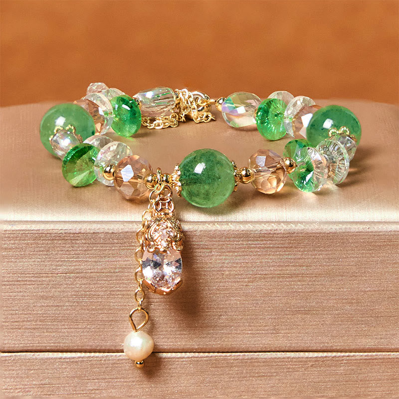 Bracelet de prospérité PiXiu en quartz fraise vert et Buddha Stones