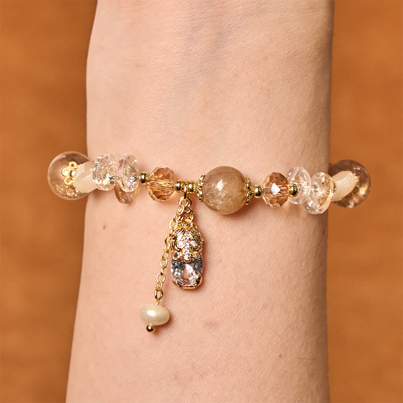 Bracelet de prospérité PiXiu en quartz fraise vert et Buddha Stones
