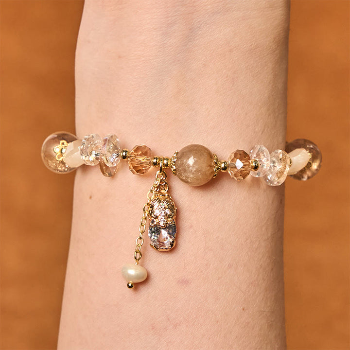 Bracelet de prospérité PiXiu en quartz fraise vert et Buddha Stones