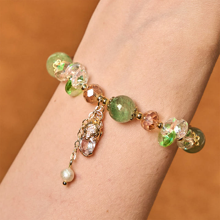 Bracelet de prospérité PiXiu en quartz fraise vert et Buddha Stones