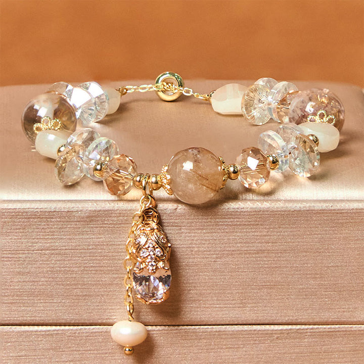 Bracelet de prospérité PiXiu en quartz fraise vert et Buddha Stones