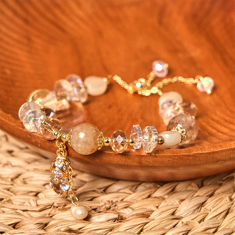 Bracelet de prospérité PiXiu en quartz fraise vert et Buddha Stones