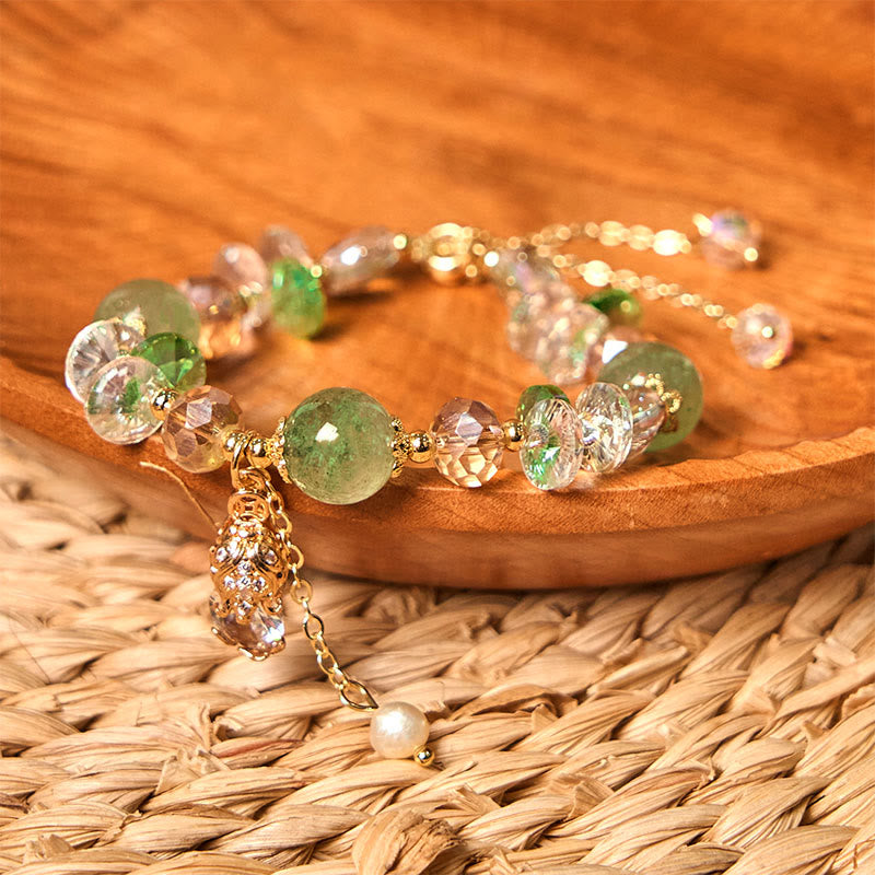 Bracelet de prospérité PiXiu en quartz fraise vert et Buddha Stones