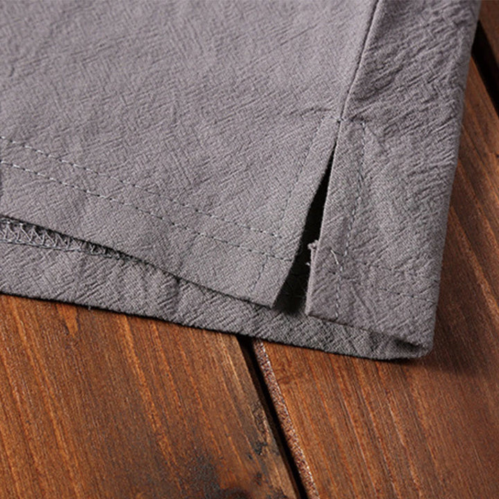 Ensemble de 2 pièces de méditation pour homme, t-shirt à manches courtes et short à col cranté uni avec poches, en coton et lin - image 12