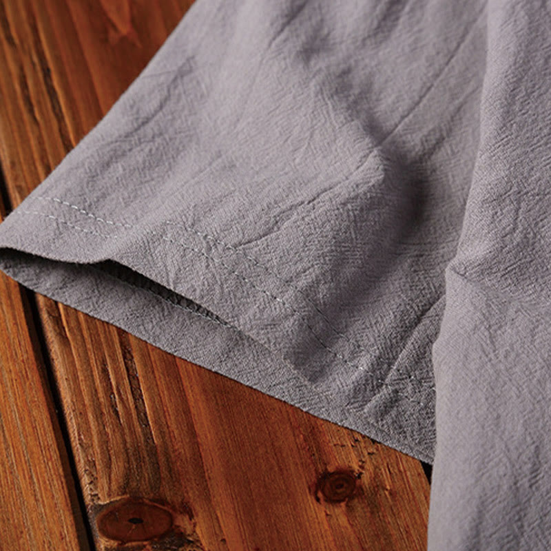 Ensemble de 2 pièces de méditation pour homme, t-shirt à manches courtes et short à col cranté uni avec poches, en coton et lin - image 11