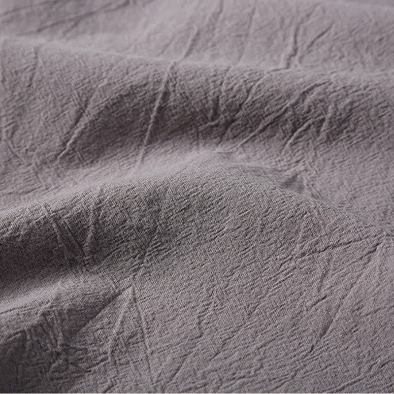 Ensemble de 2 pièces de méditation pour homme, t-shirt à manches courtes et short à col cranté uni avec poches, en coton et lin - image 18