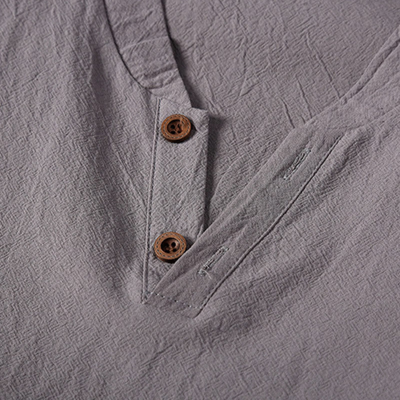 Ensemble de 2 pièces de méditation pour homme, t-shirt à manches courtes et short à col cranté uni avec poches, en coton et lin - image 10