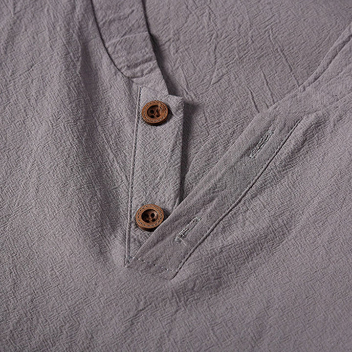 Ensemble de 2 pièces de méditation pour homme, t-shirt à manches courtes et short à col cranté uni avec poches, en coton et lin - image 10