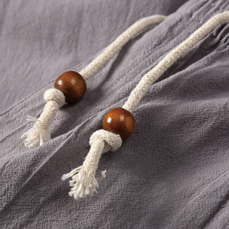 Ensemble de 2 pièces de méditation pour homme, t-shirt à manches courtes et short à col cranté uni avec poches, en coton et lin - image 15
