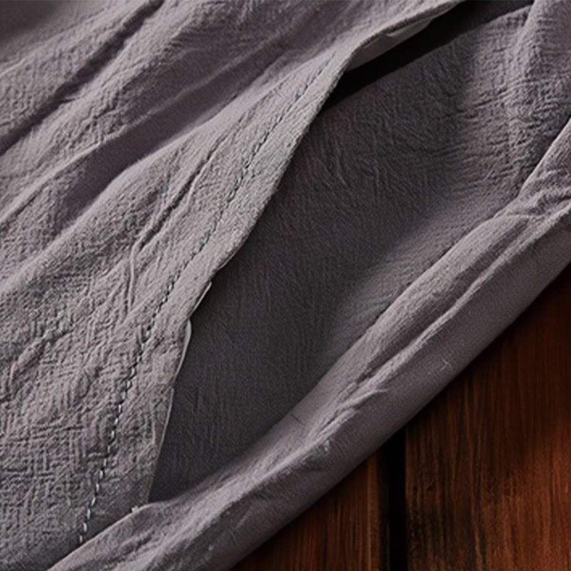 Ensemble de 2 pièces de méditation pour homme, t-shirt à manches courtes et short à col cranté uni avec poches, en coton et lin - image 16