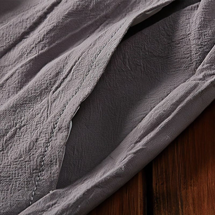 Ensemble de 2 pièces de méditation pour homme, t-shirt à manches courtes et short à col cranté uni avec poches, en coton et lin - image 16