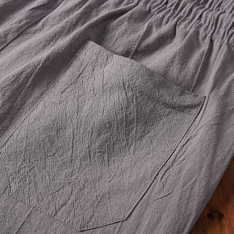 Ensemble de 2 pièces de méditation pour homme, t-shirt à manches courtes et short à col cranté uni avec poches, en coton et lin - image 17