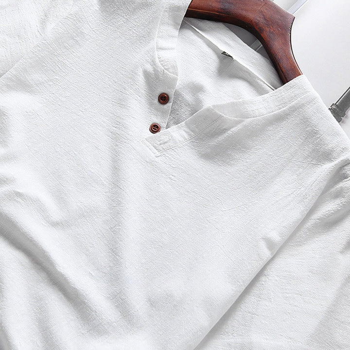 Ensemble de méditation pour homme Buddha Stones, composé d'un t-shirt à manches unies et d'un short à poches, en coton et lin. - image 2