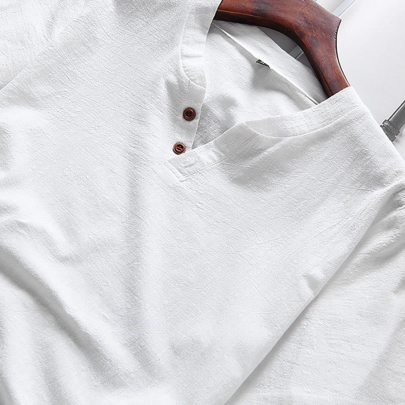 Ensemble de méditation pour homme Buddha Stones, composé d'un t-shirt à manches unies et d'un short à poches, en coton et lin. - image 2