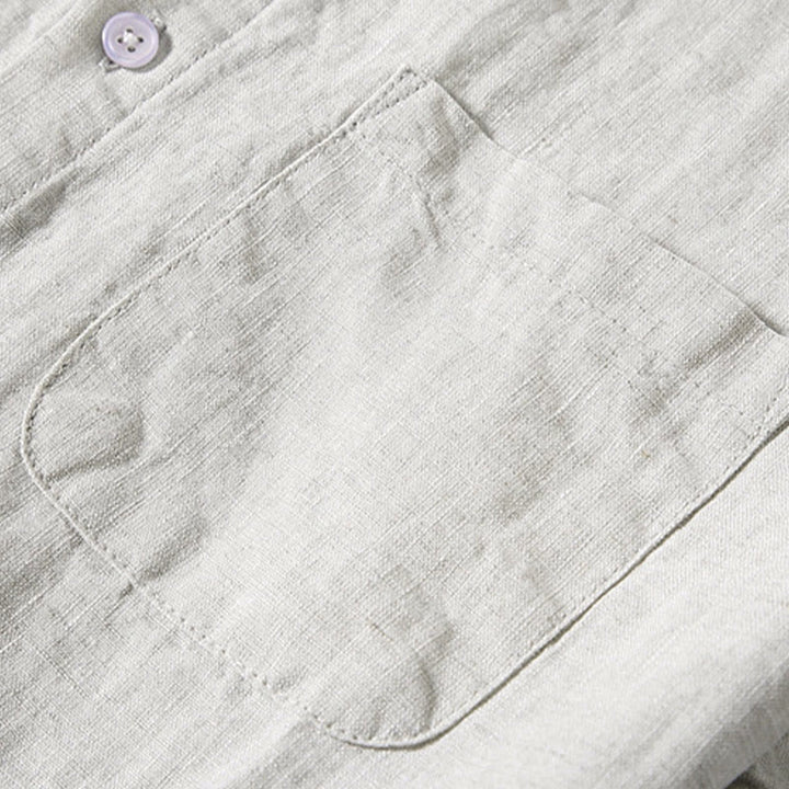 Chemise d'été décontractée à manches courtes et poches pour homme, en coton, avec boutons et Buddha Stones - image 3