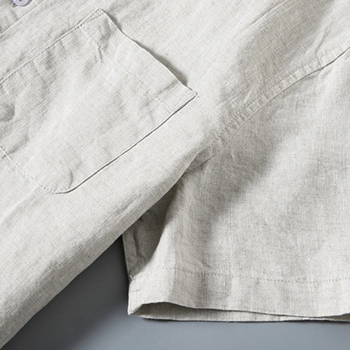 Chemise d'été décontractée à manches courtes et poches pour homme, en coton, avec boutons et Buddha Stones - image 2