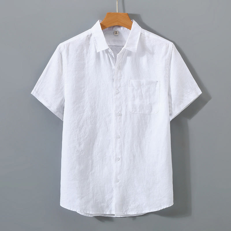 Chemise d'été décontractée à manches courtes et poches pour homme, en coton, avec boutons et Buddha Stones - Blanc - US/UK/AU42，EU52 (4XL) - image 4