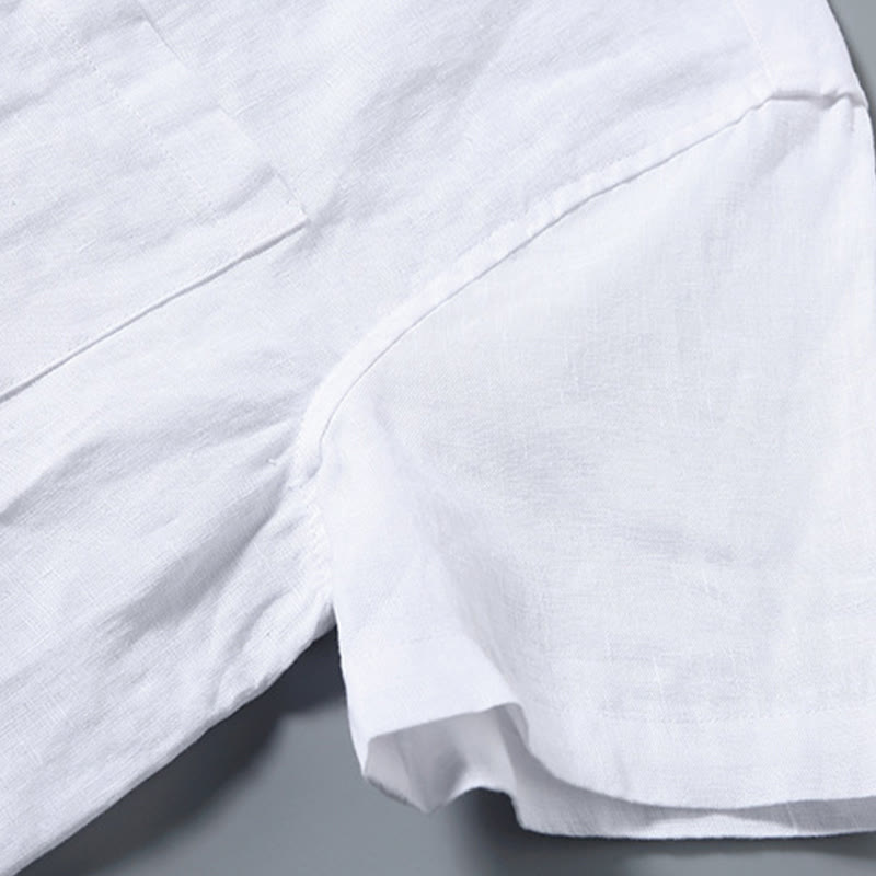 Chemise d'été décontractée à manches courtes et poches pour homme, en coton, avec boutons et Buddha Stones - image 7