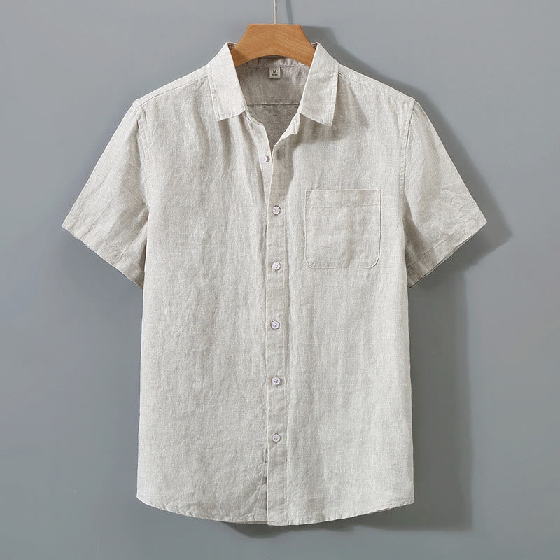 Chemise d'été décontractée à manches courtes et poches pour homme, en coton, avec boutons et Buddha Stones - Lin - US/UK/AU42，EU52 (4XL) - image 0