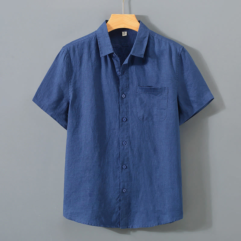 Chemise d'été décontractée à manches courtes et poches pour homme, en coton, avec boutons et Buddha Stones - Bleu nuit - US/UK/AU44，EU54 (4XL) - image 8