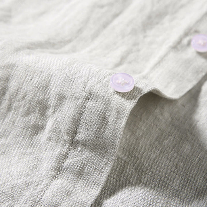 Chemise d'été décontractée à manches courtes et poches pour homme, en coton, avec boutons et Buddha Stones - image 1