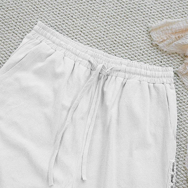 Pantalon d'été uni en coton et lin avec poches pour femme, motif Buddha Stones