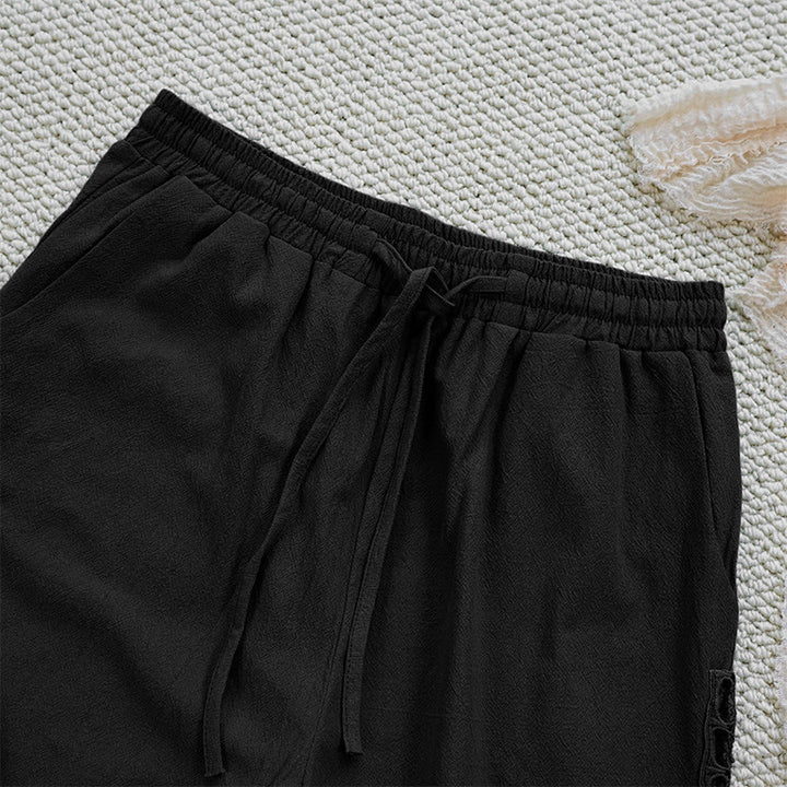 Pantalon d'été uni en coton et lin avec poches pour femme, motif Buddha Stones