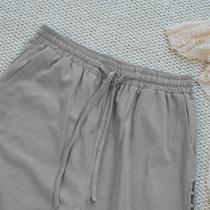 Pantalon d'été uni en coton et lin avec poches pour femme, motif Buddha Stones