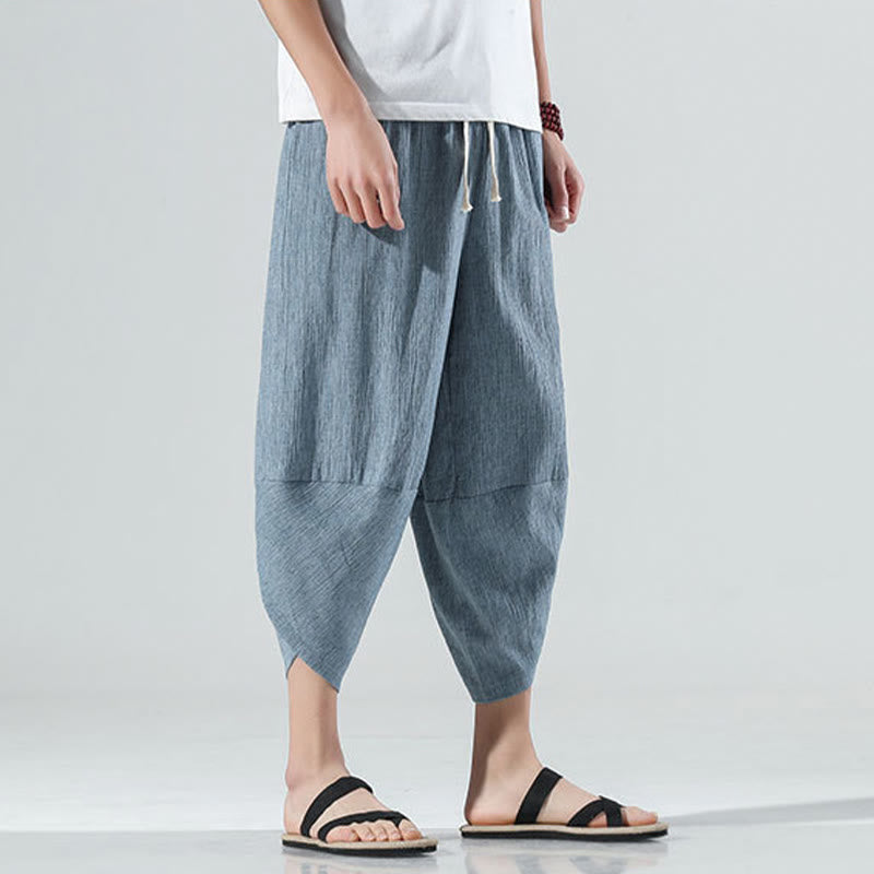 Pantalon sarouel en lin pour homme avec poches et cordon de serrage, motif Buddha Stones , longueur 7-8