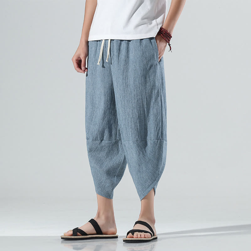 Pantalon sarouel en lin pour homme avec poches et cordon de serrage, motif Buddha Stones , longueur 7-8